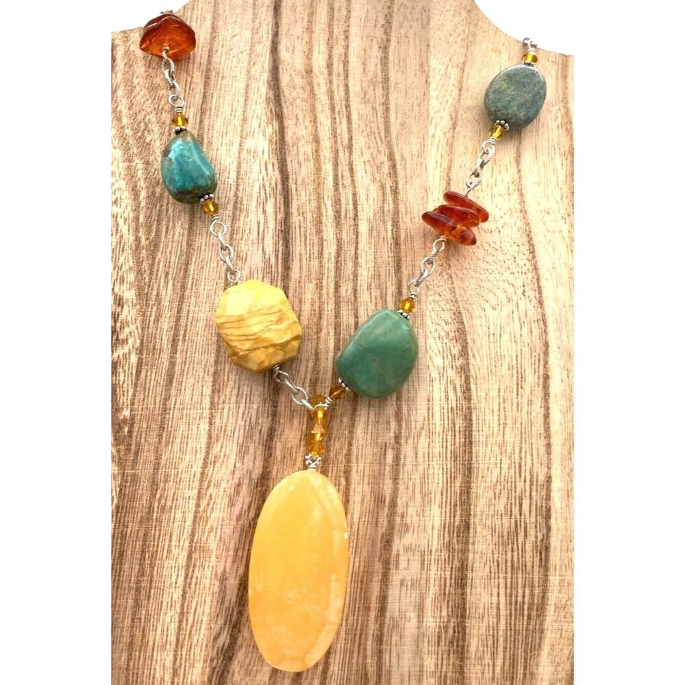 Vintage Silpada Gem Stone Necklace‎ Sterling Retired Chunky Multi Natural